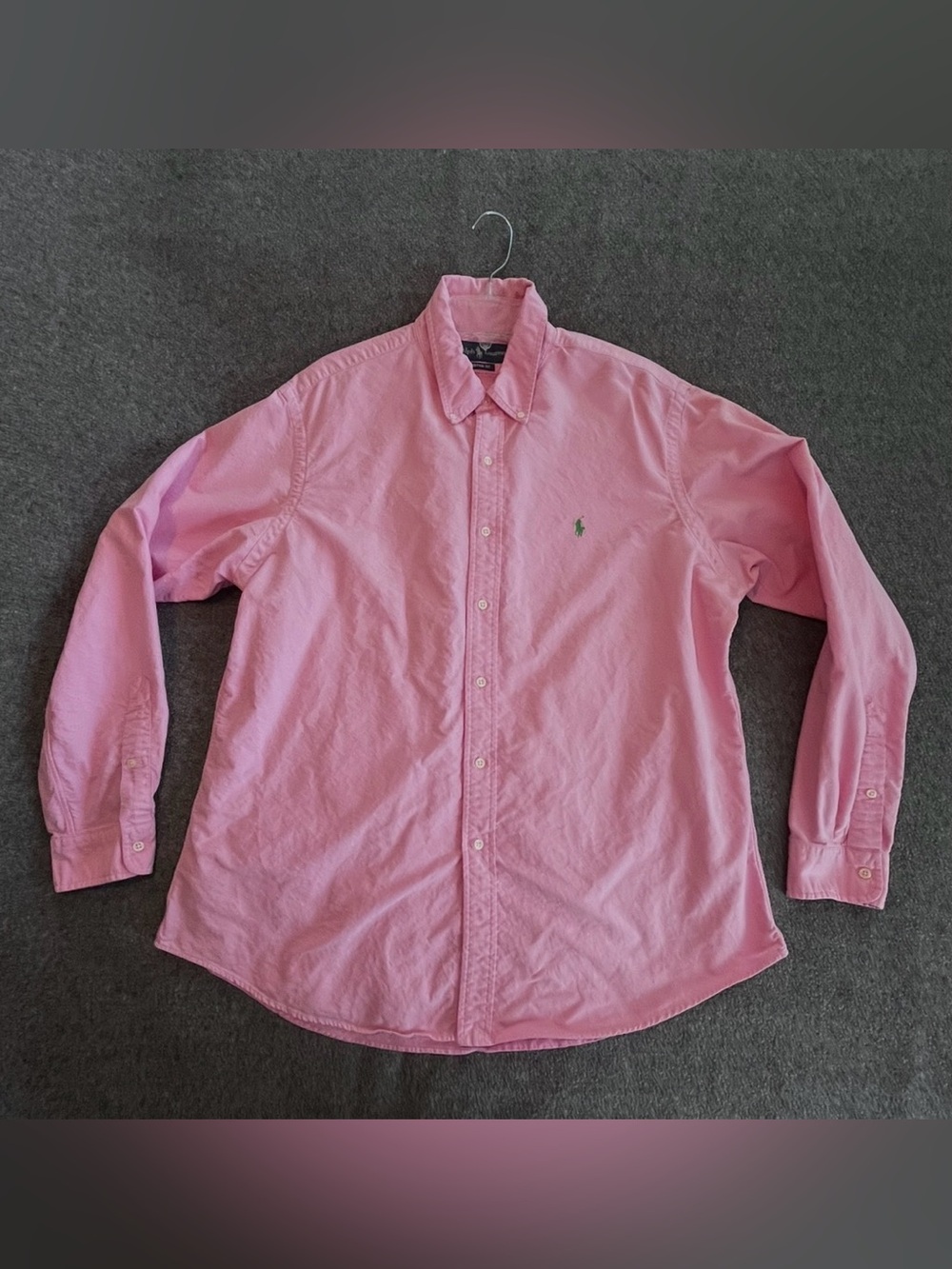 Ralph Lauren Pink Button-Down Shirt Custom Fit Green Pony Size X-Large EUC